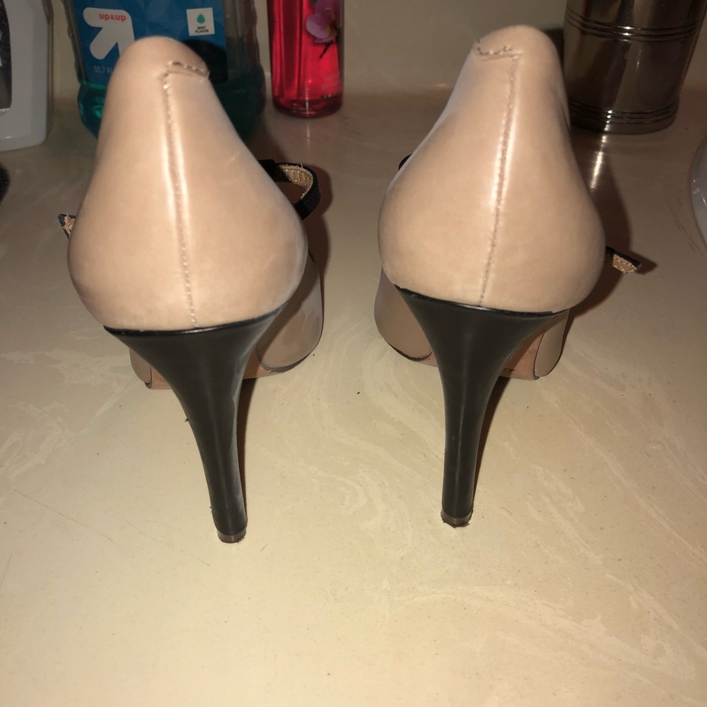 Coach tan & Black t-strap heels